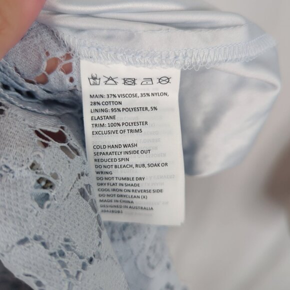 Bardot Lace Dress 8 Medium Blue Midi Pencil - Picture 10 of 10